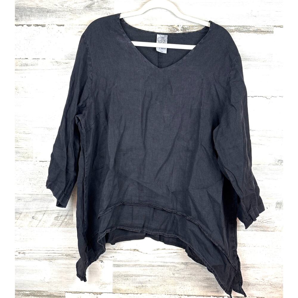 La Fixsun Womens L Black Linen Tunic Top Lightweight 100% Linen